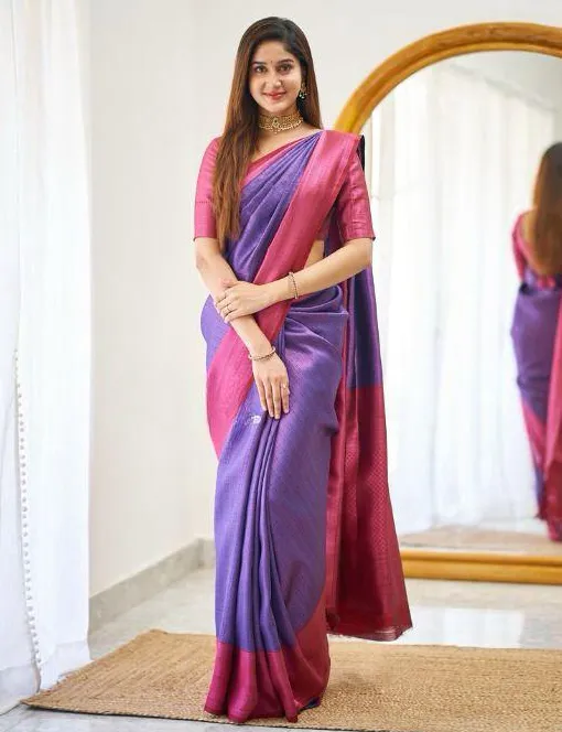 Purple Soft Lichi Silk Weaving Work Saree