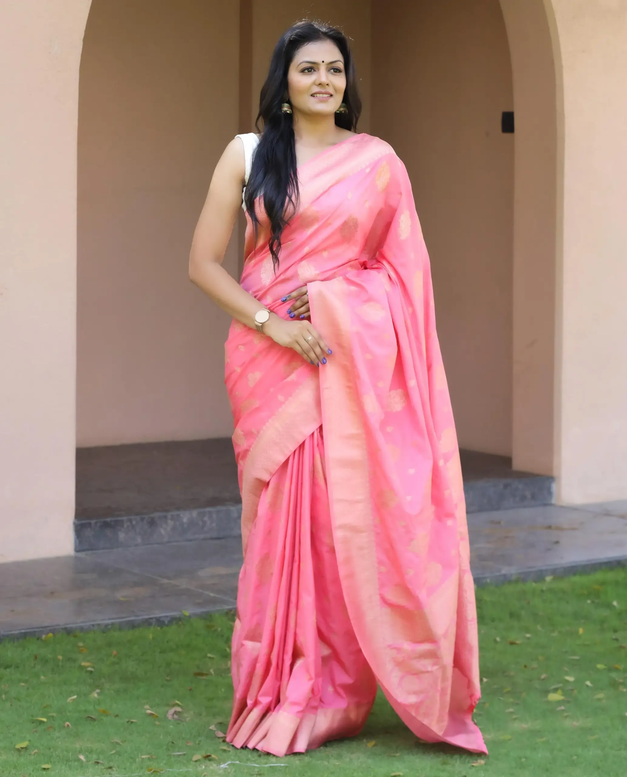Pink Soft Lichi Silk Weaving Work Saree