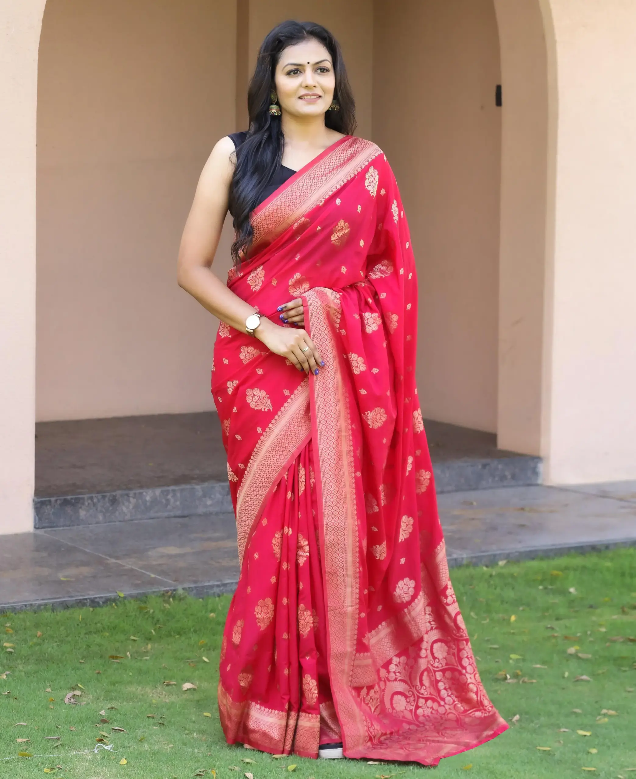 Magenta Soft Lichi Silk Weaving Work Saree