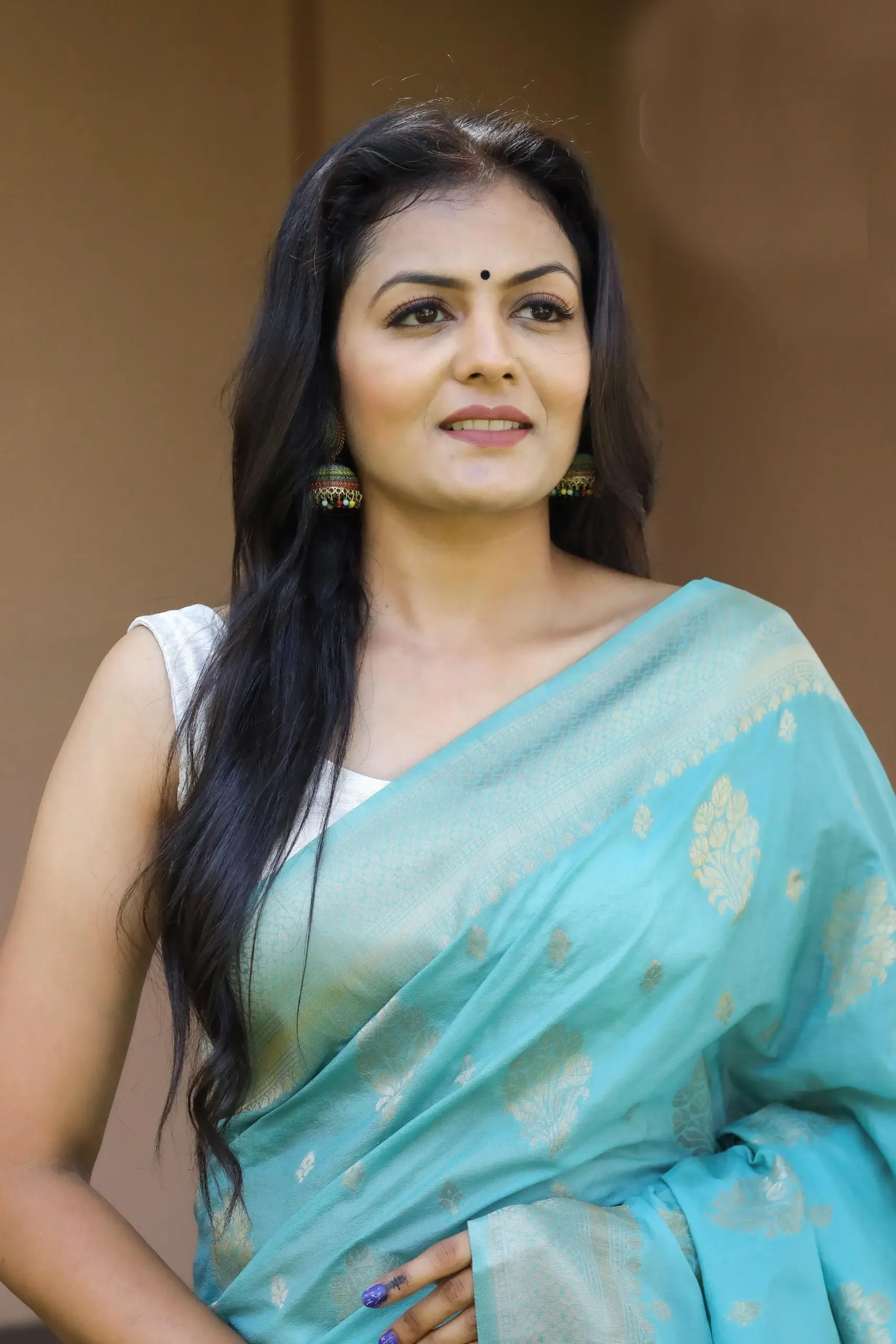 Sky Blue Soft Lichi Silk Weaving Work Saree - Image 2