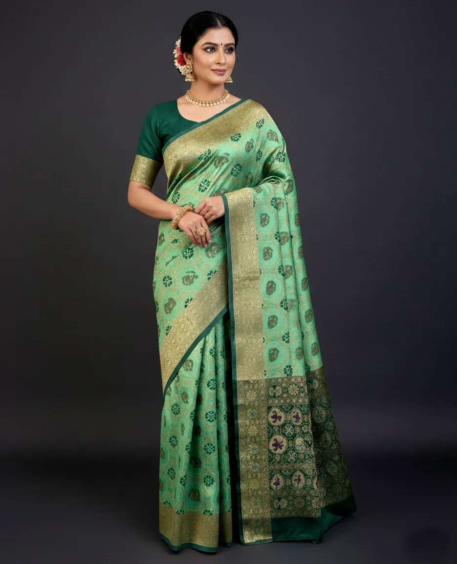 Light Green Banarasi Silk Weaving Work Rich Pallu Saree
