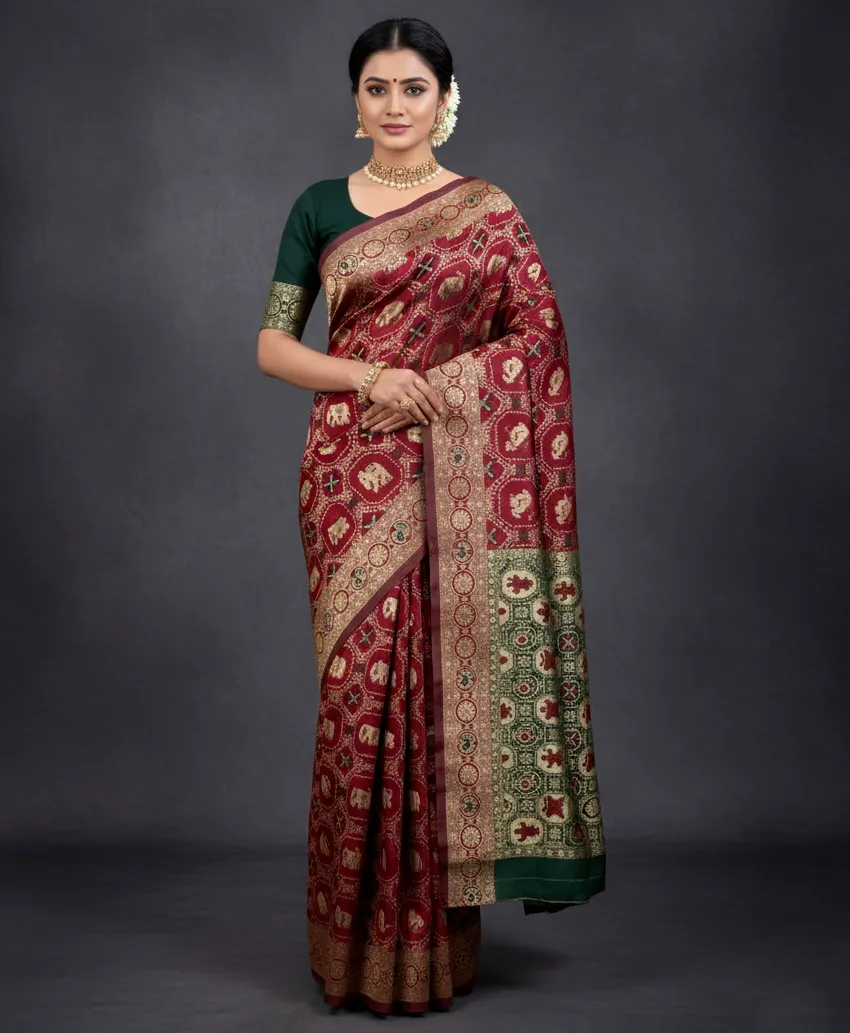 Maroon Banarasi Silk Weaving Work Rich Pallu Saree