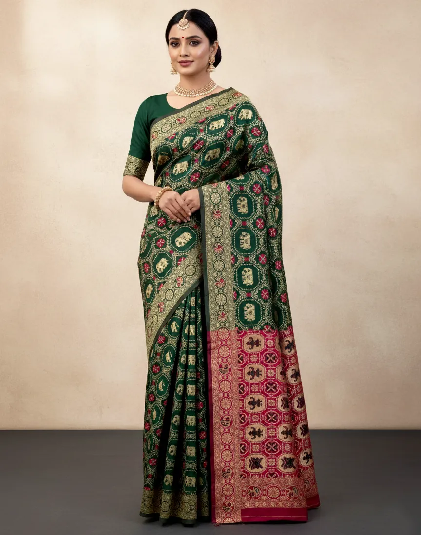 Green Banarasi Silk Weaving Work Rich Pallu Saree