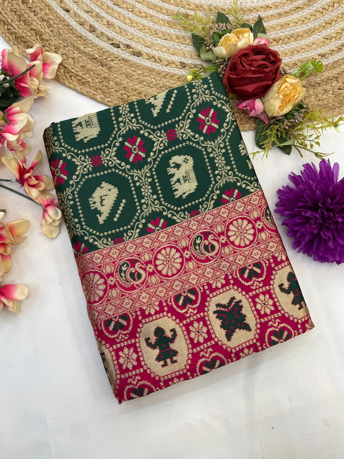 Green Banarasi Silk Weaving Work Rich Pallu Saree - Image 5