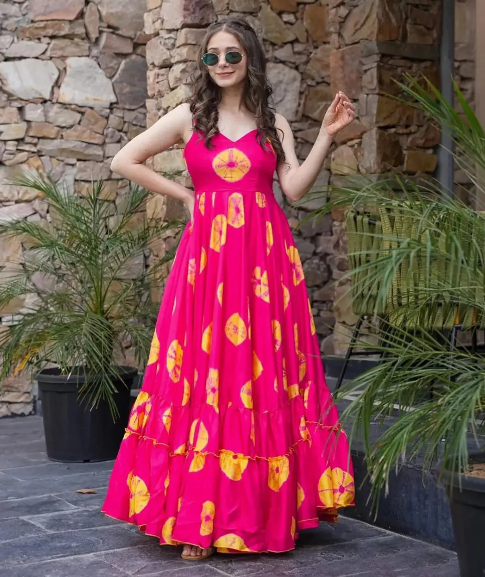 Pink Heavy Rayon Digital Printed Ethnic Wear Gown