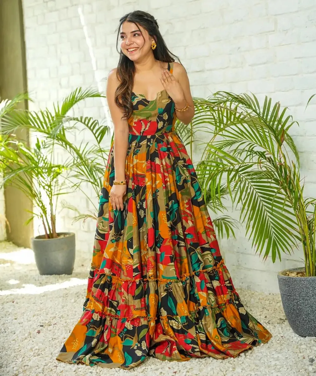 Multicolor Heavy Rayon Digital Printed Ethnic Wear Gown