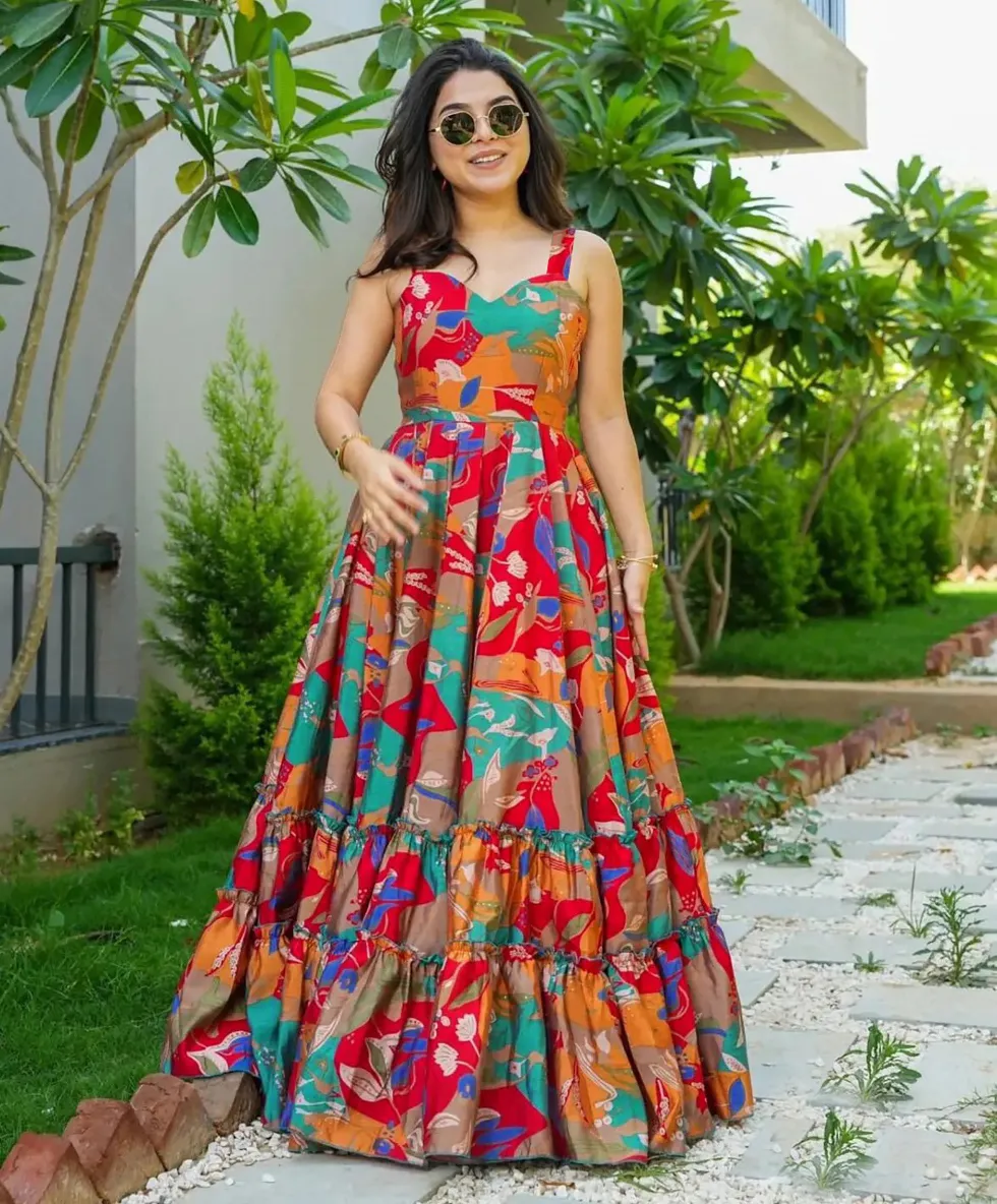 Multicolor Heavy Rayon Digital Printed Ethnic Wear Gown