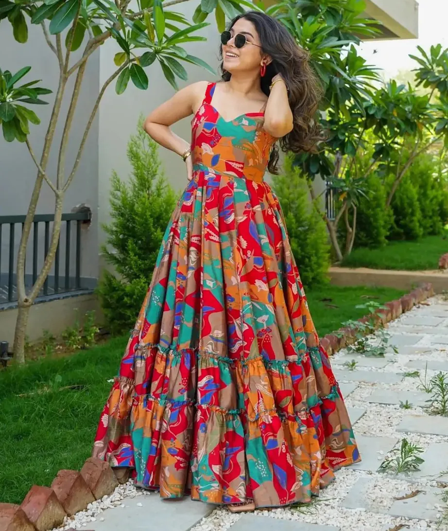 Multicolor Heavy Rayon Digital Printed Ethnic Wear Gown - Image 2