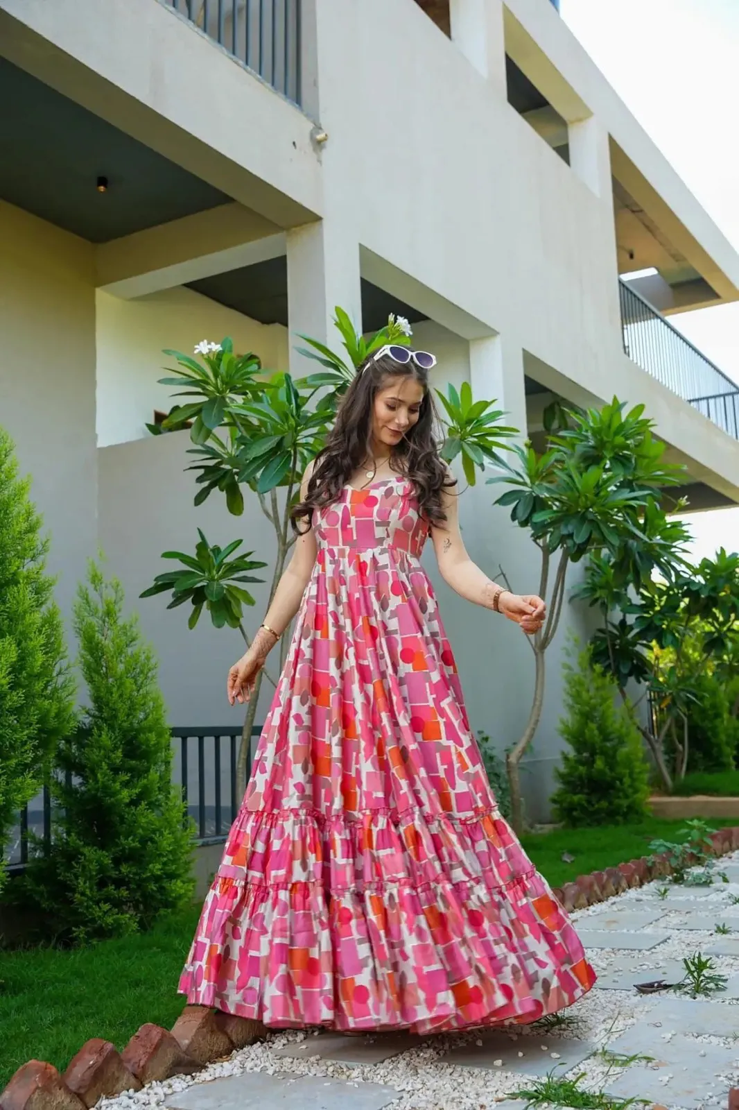 Pink Heavy Rayon Digital Printed Ethnic Wear Gown - Image 2