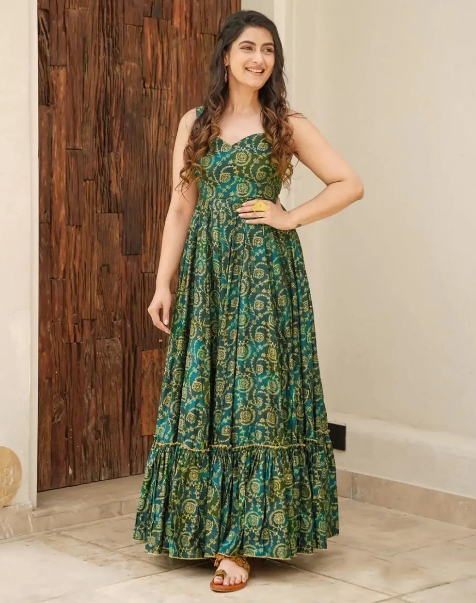 Green Heavy Rayon Digital Printed Ethnic Wear Gown