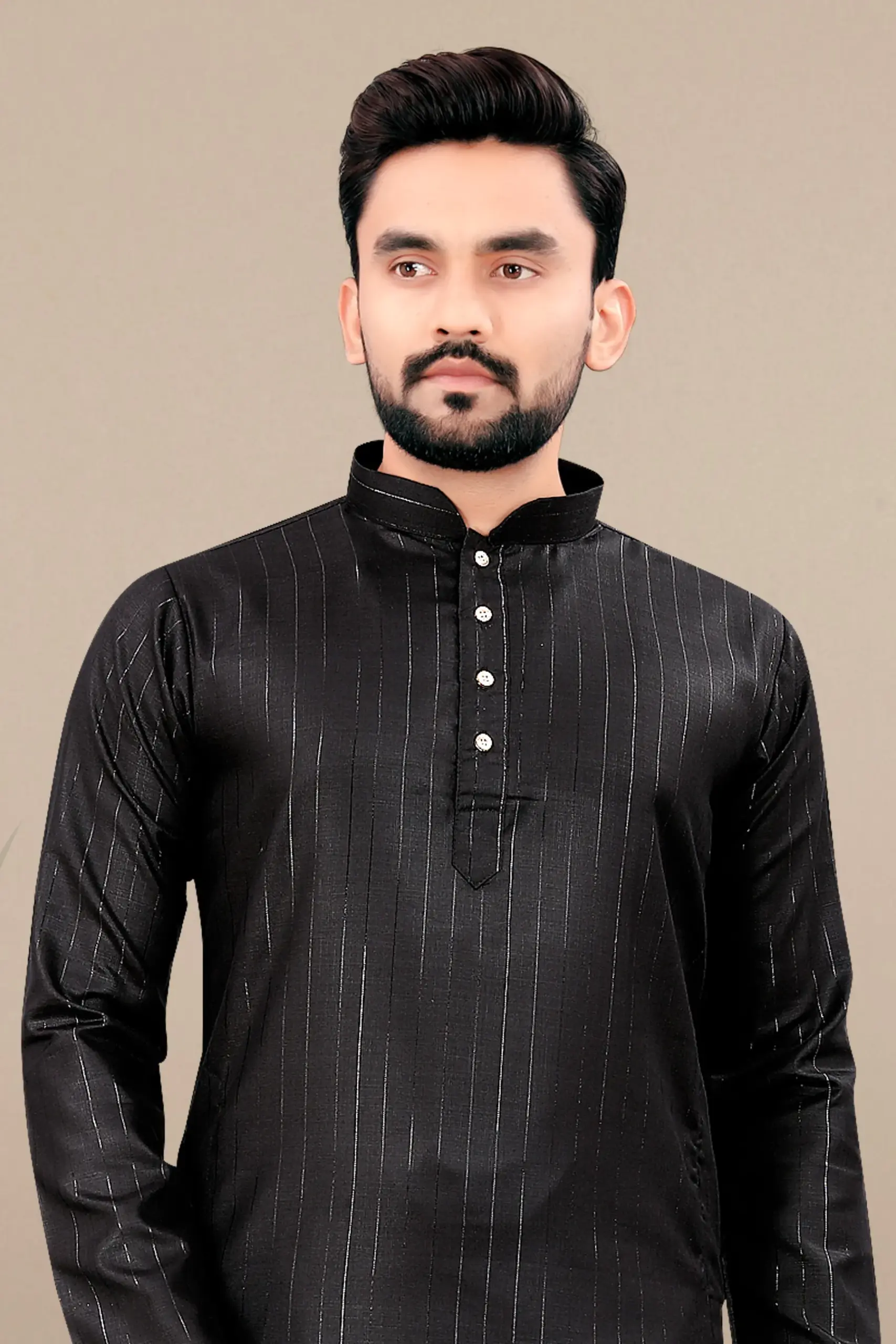 Black Cotton Kurta With White Pyjama - Image 4