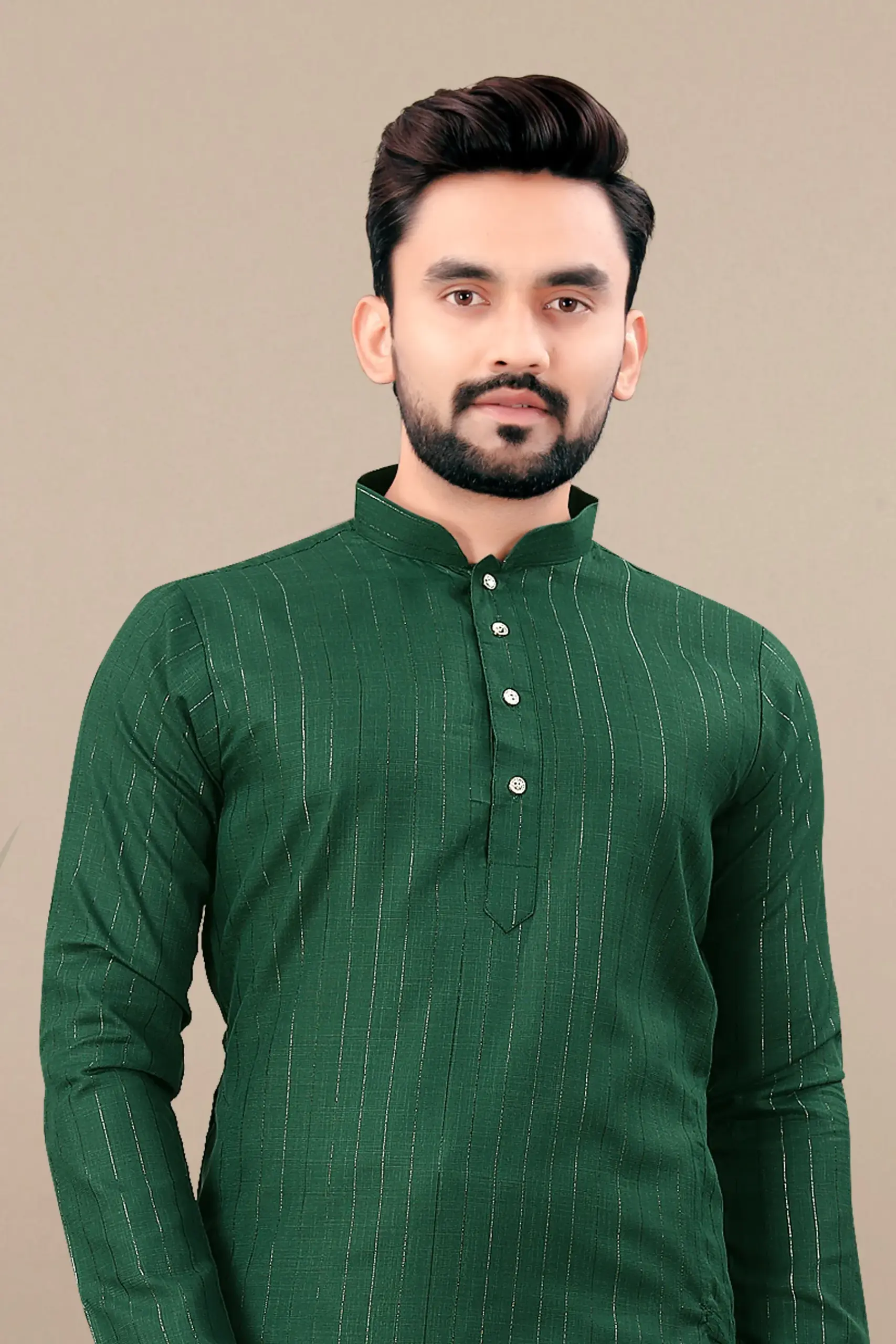 Green Cotton Kurta With White Pyjama - Image 4