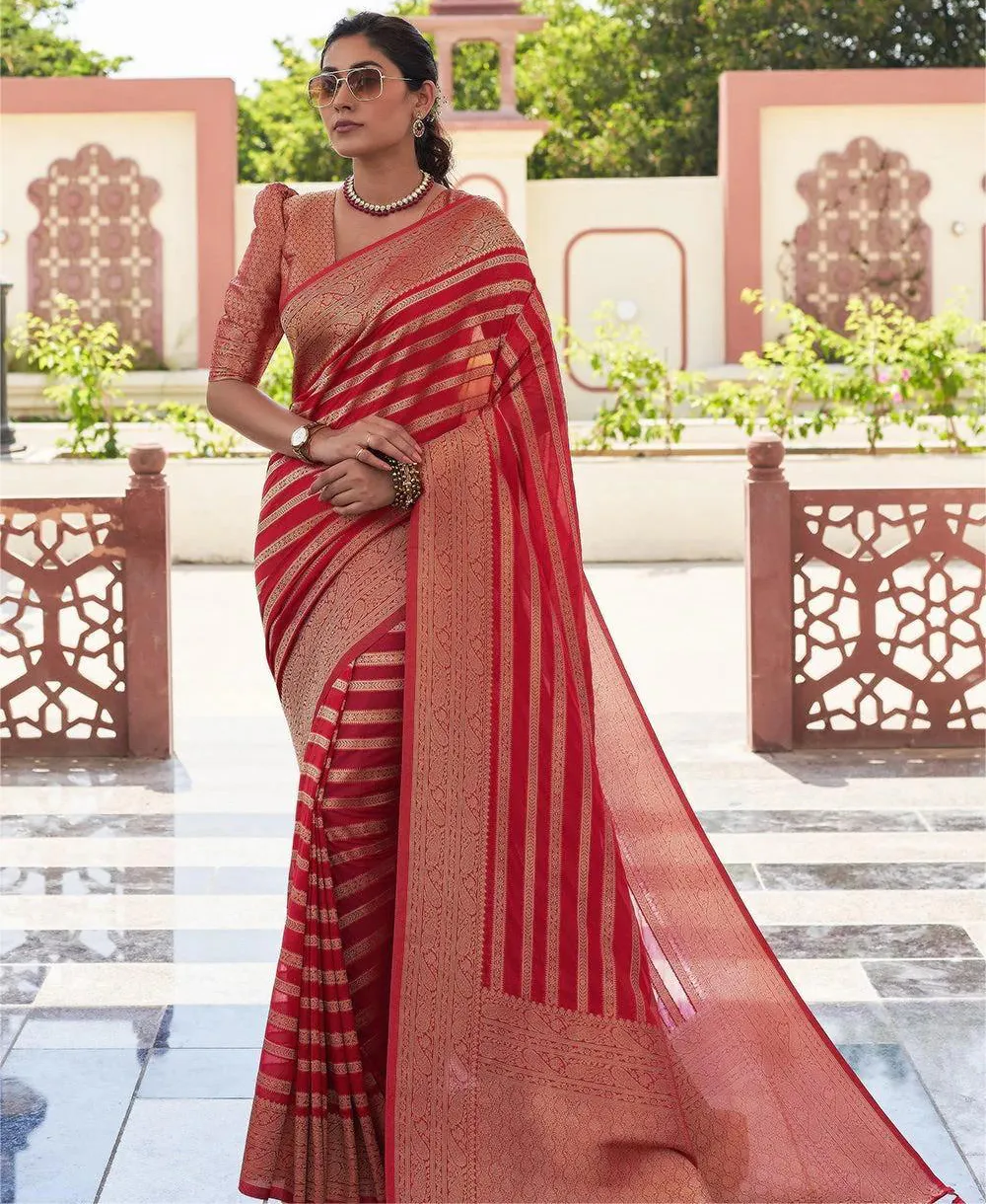 Red Lichi Silk Weaving Work Saree