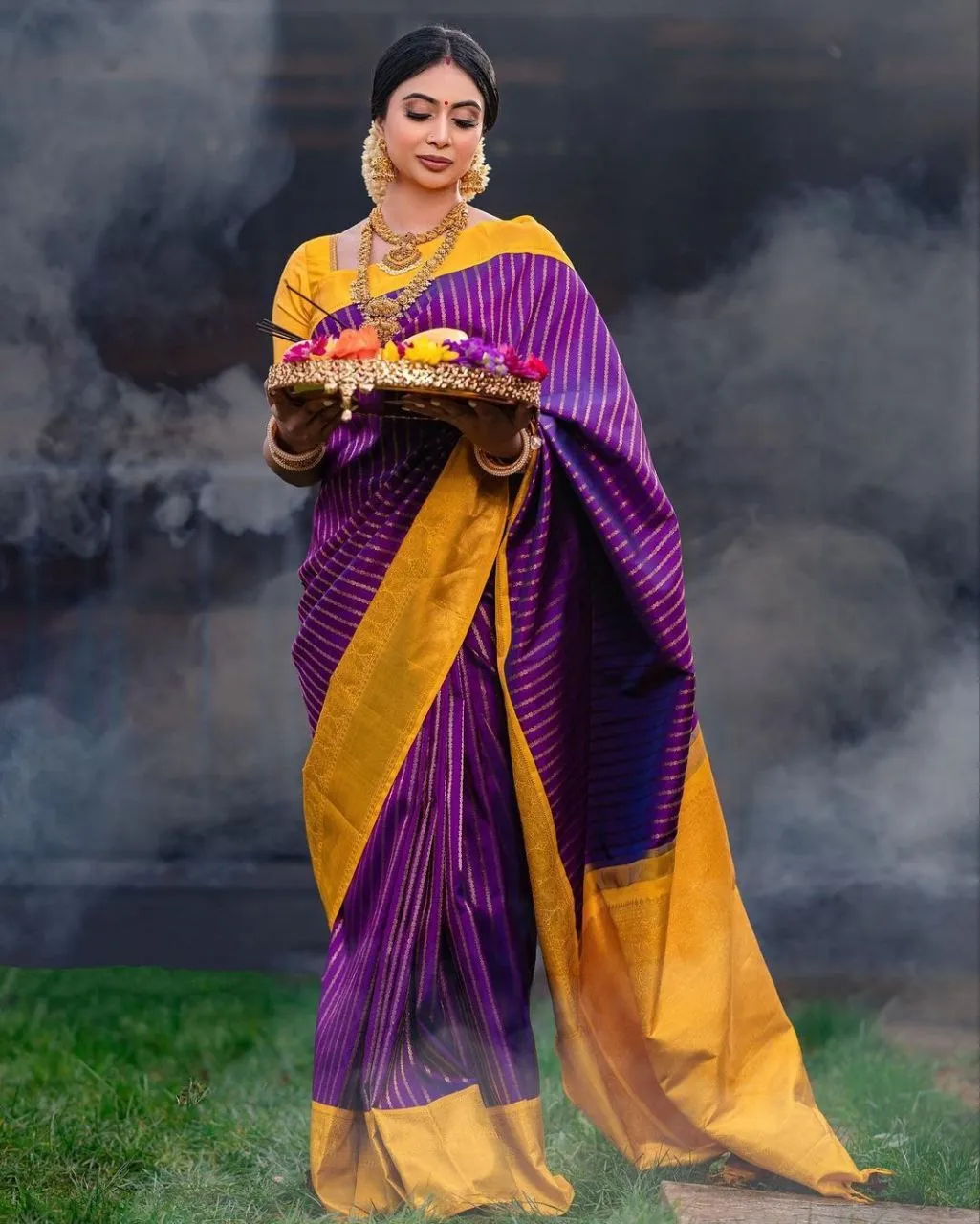 Purple Lichi Silk Weaving Work Saree