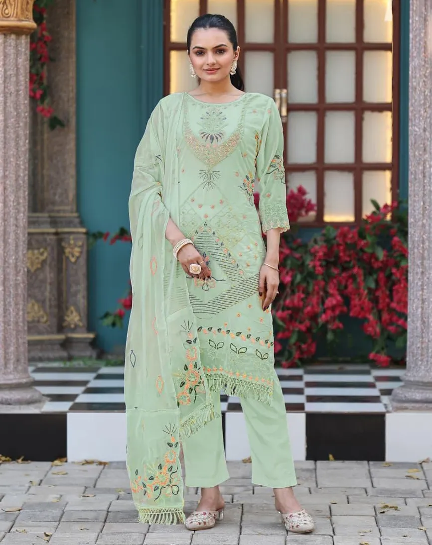 Mint Green Georgette Embroidered Readymade Salwar Suit