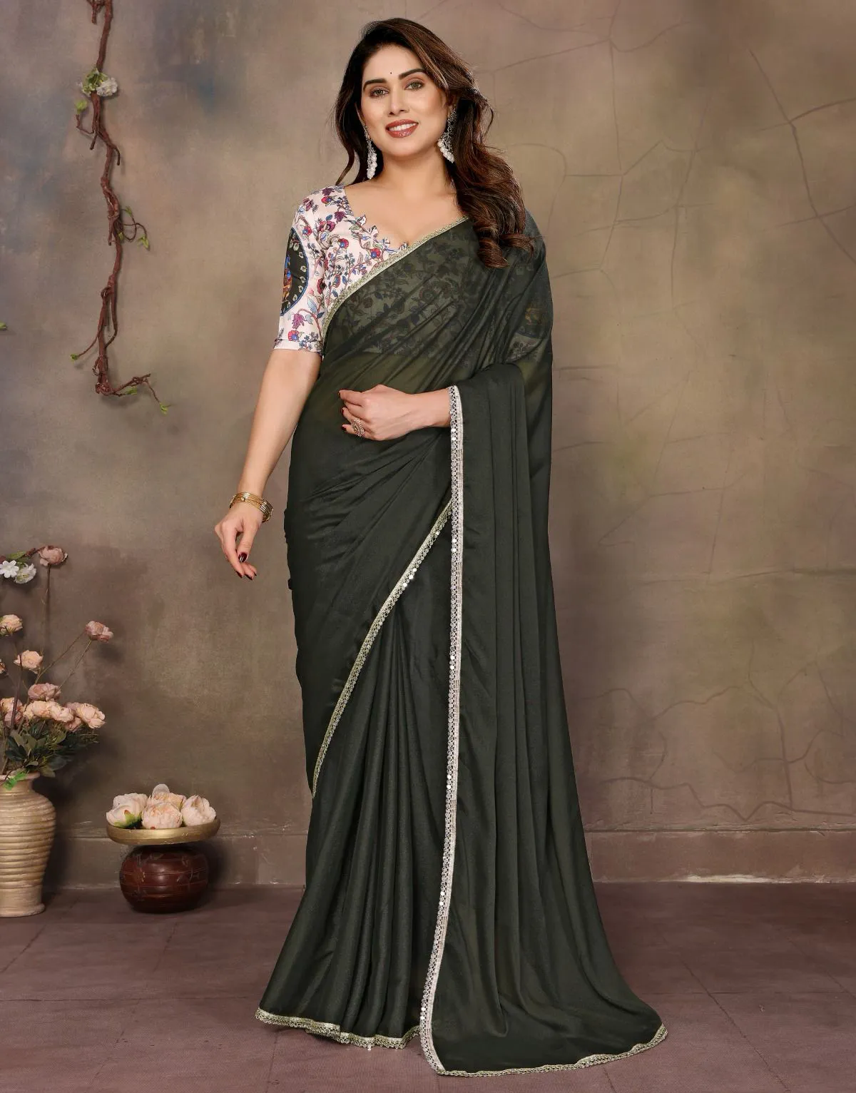 Black Georgette Mirror Work Saree