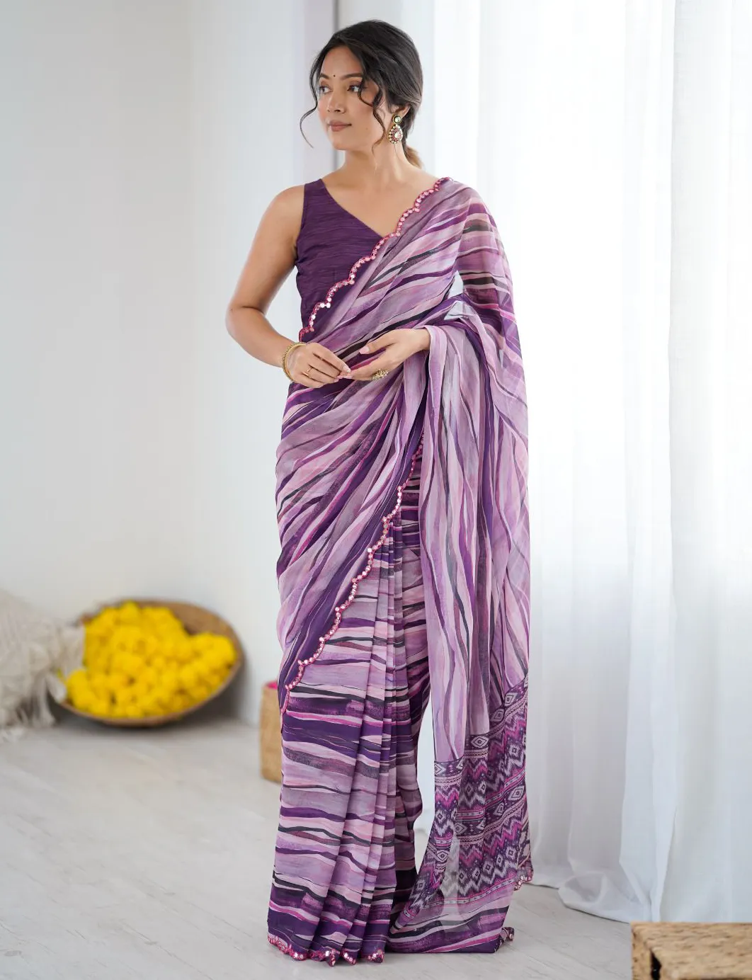 Violet Georgette Digital Printed Saree
