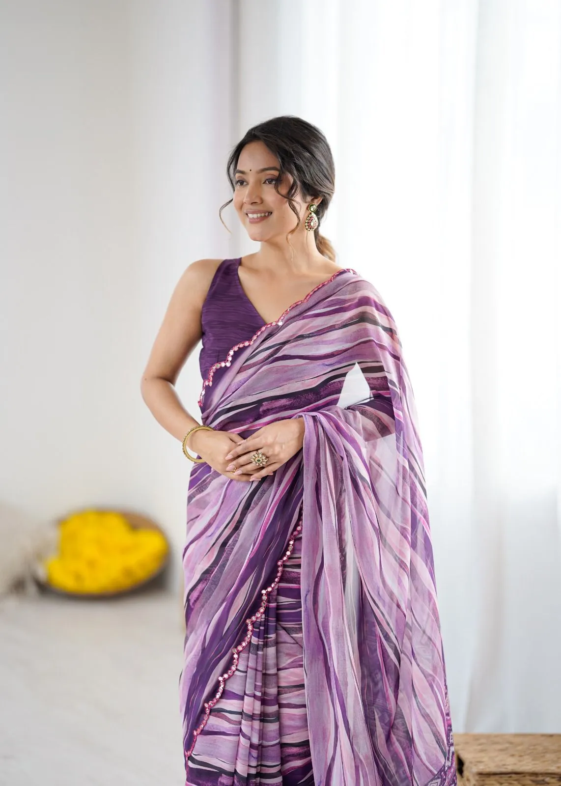 Violet Georgette Digital Printed Saree - Image 2
