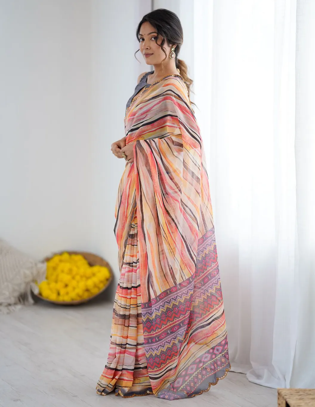 Multicolor Georgette Digital Printed Saree