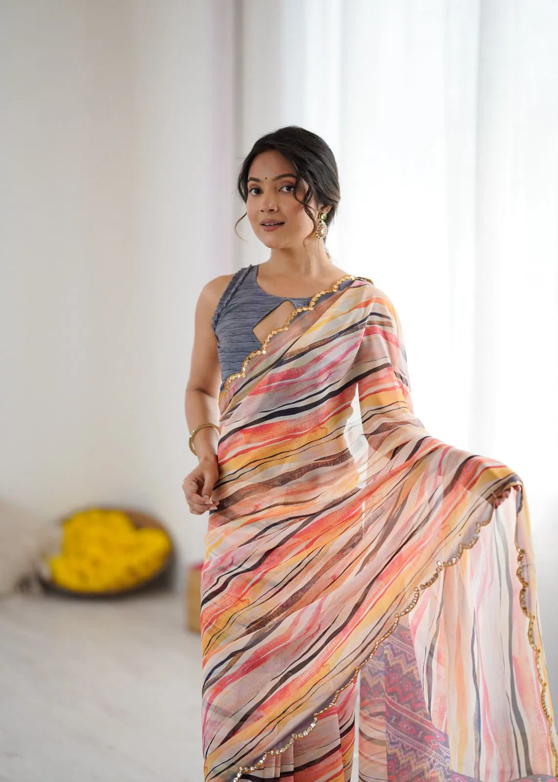 Multicolor Georgette Digital Printed Saree - Image 2