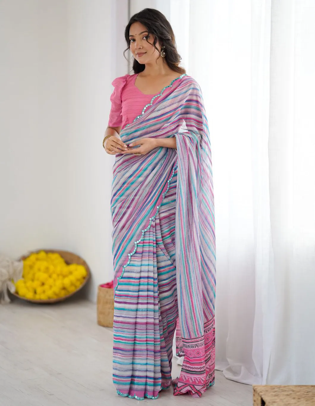 Multicolor Georgette Digital Printed Saree