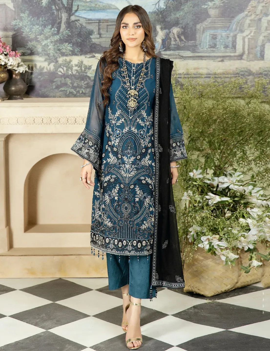 Blue Georgette Heavy Embroidered Pakistani Suit
