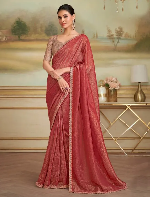 Rust Gold Georgette Saree With Heavy Blouse