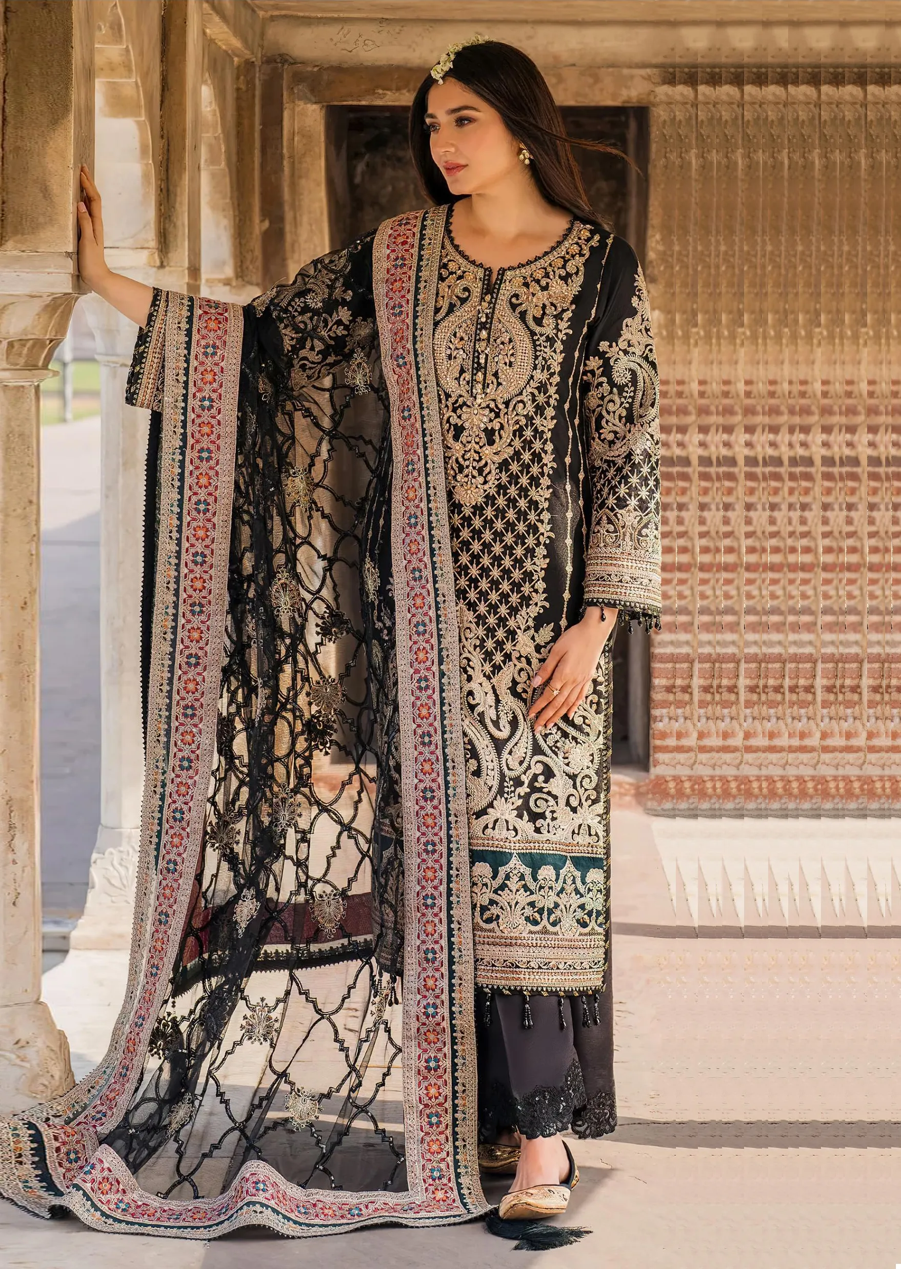 Black Georgette Embroidered Khatli Work Pakistani Suit