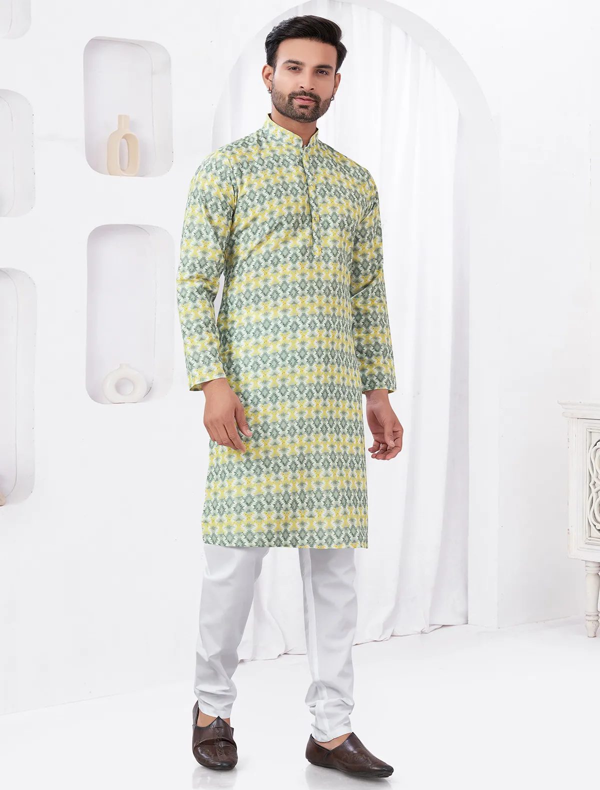 Yellow Cotton Printed Kurta Set