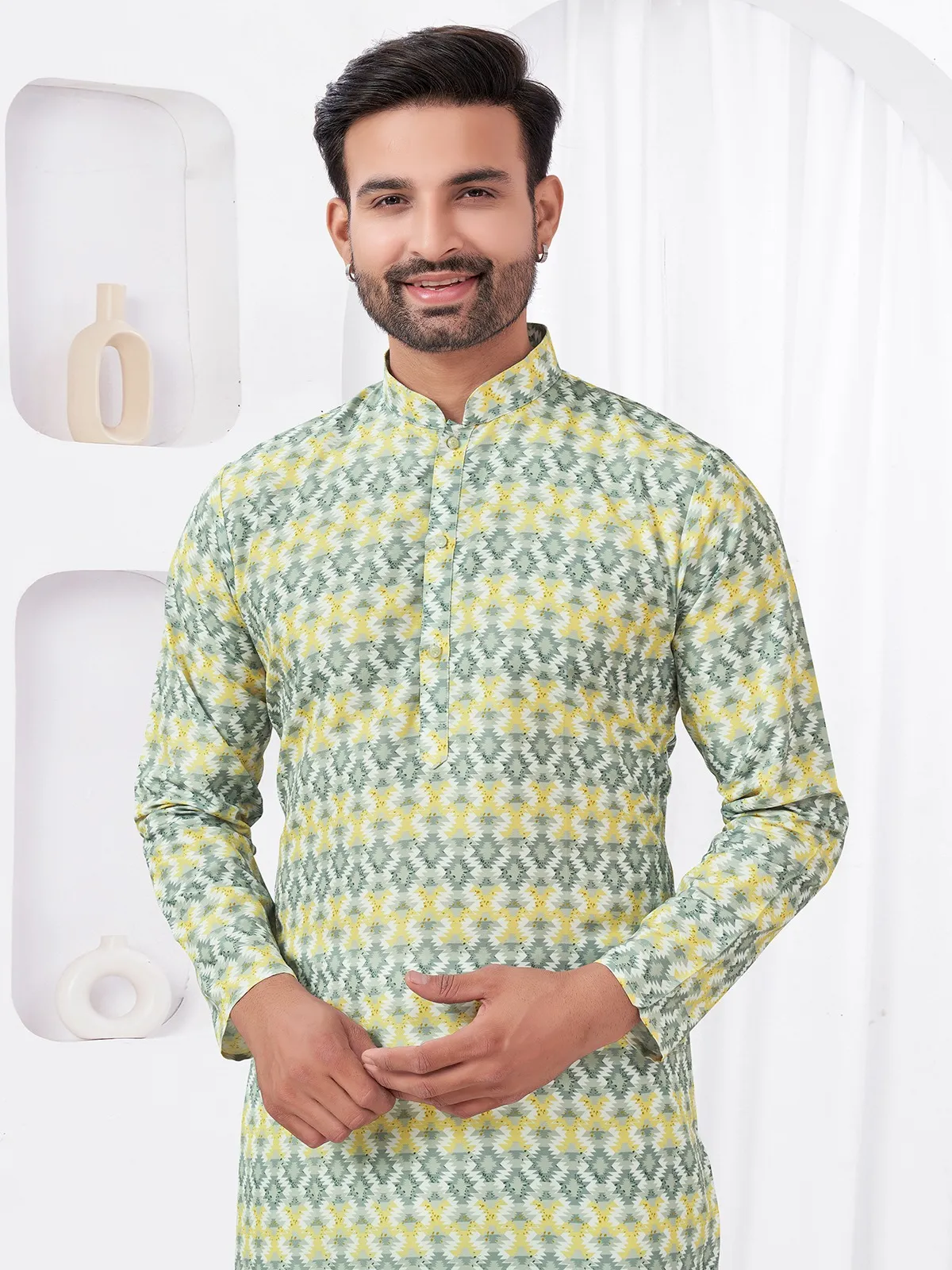 Yellow Cotton Printed Kurta Set - Image 2