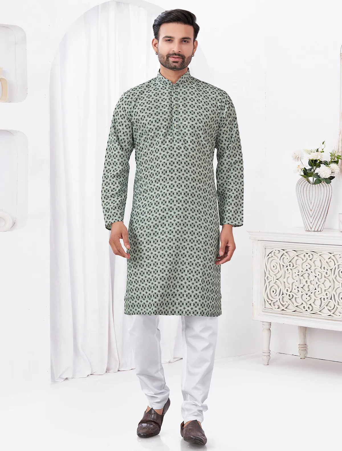 Mint Green Cotton Printed Kurta Set