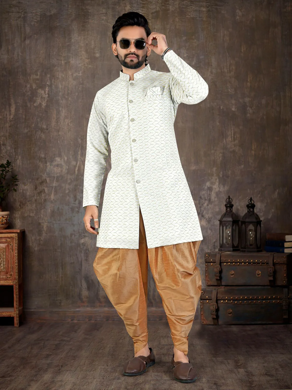 White Imported Fabric Men's Indo Western Collection