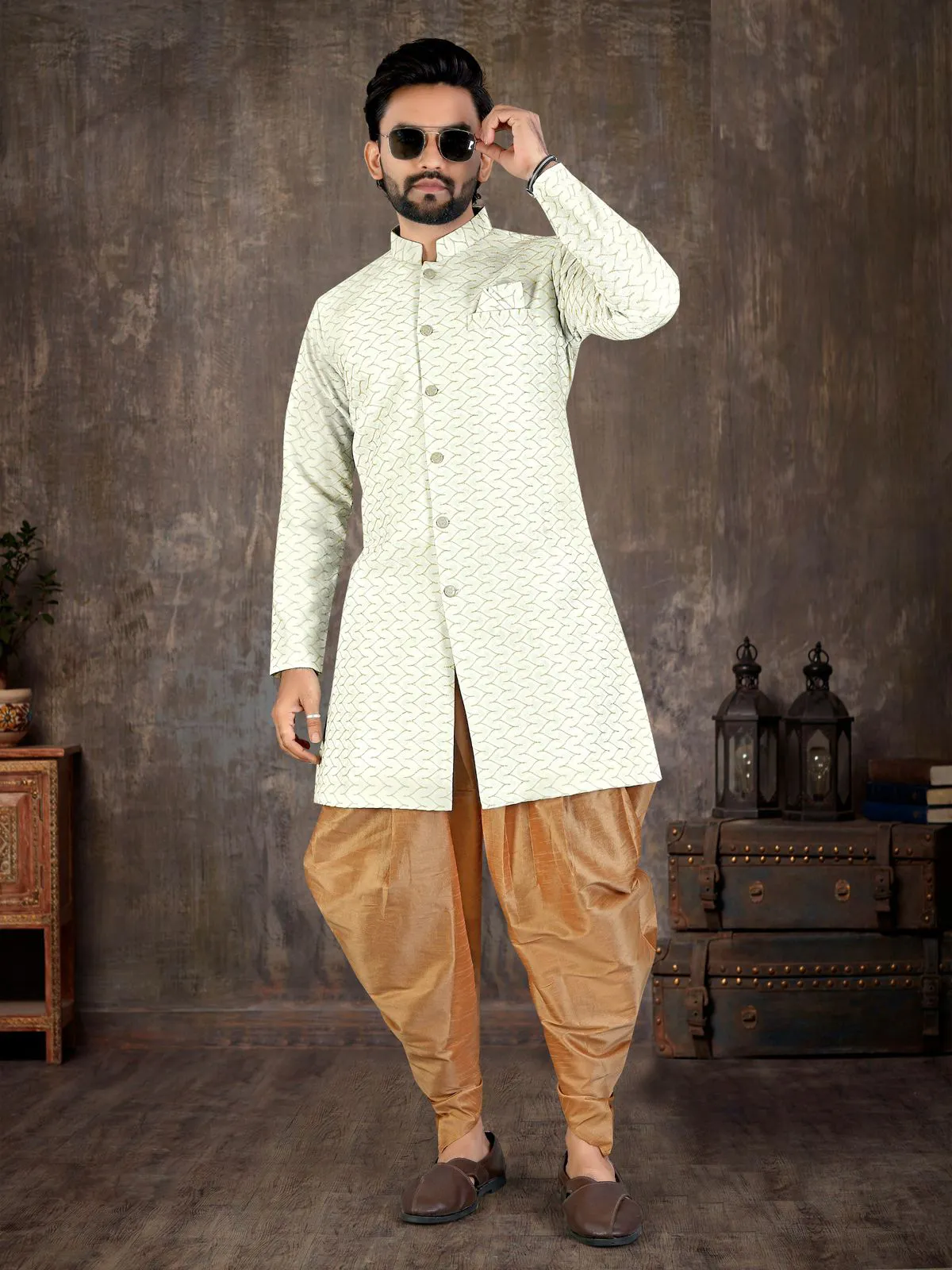 Cream Imported Fabric Men's Indo Western Collection