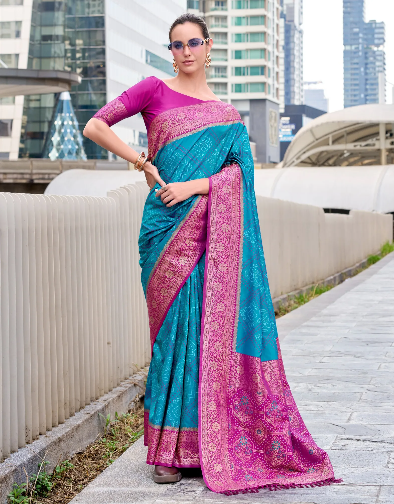 Blue Soft Silk Bandhani Weaving Saree