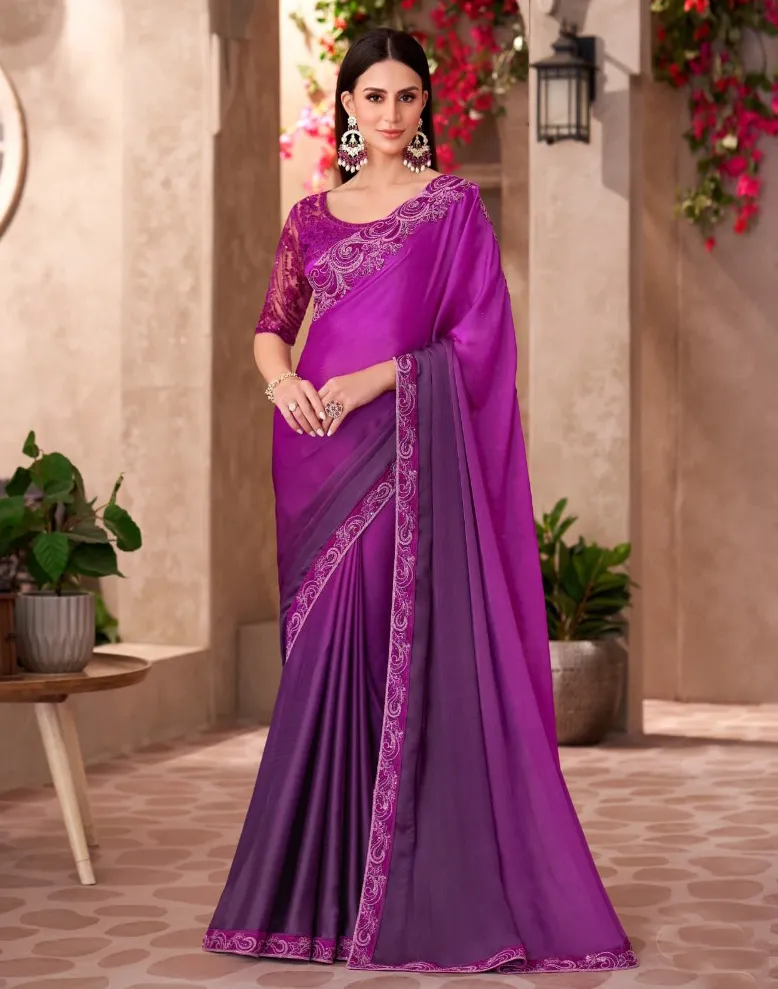 Pink Majestic Shaded Chiffon With Heavy Blouse