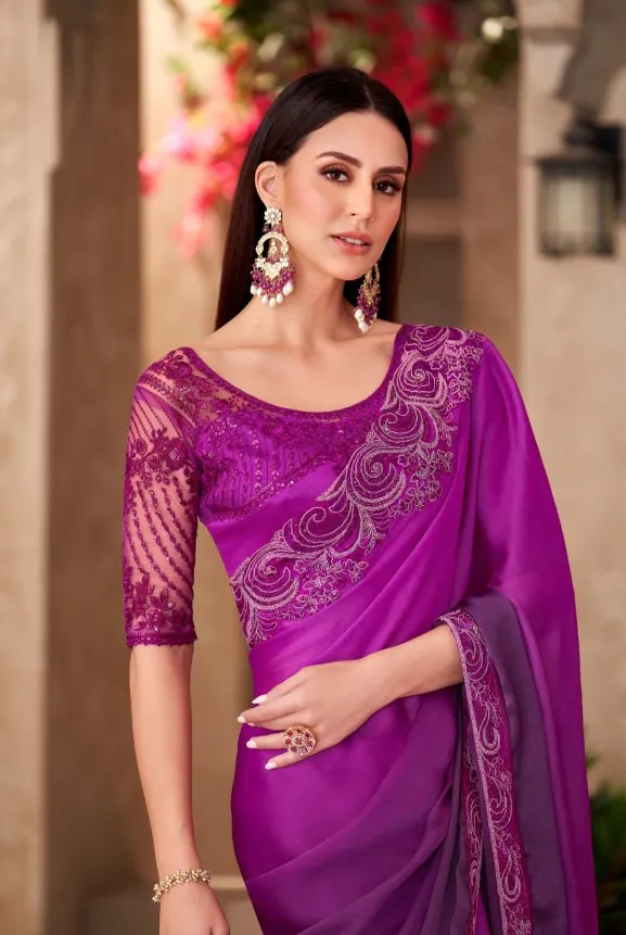 Pink Majestic Shaded Chiffon With Heavy Blouse - Image 2