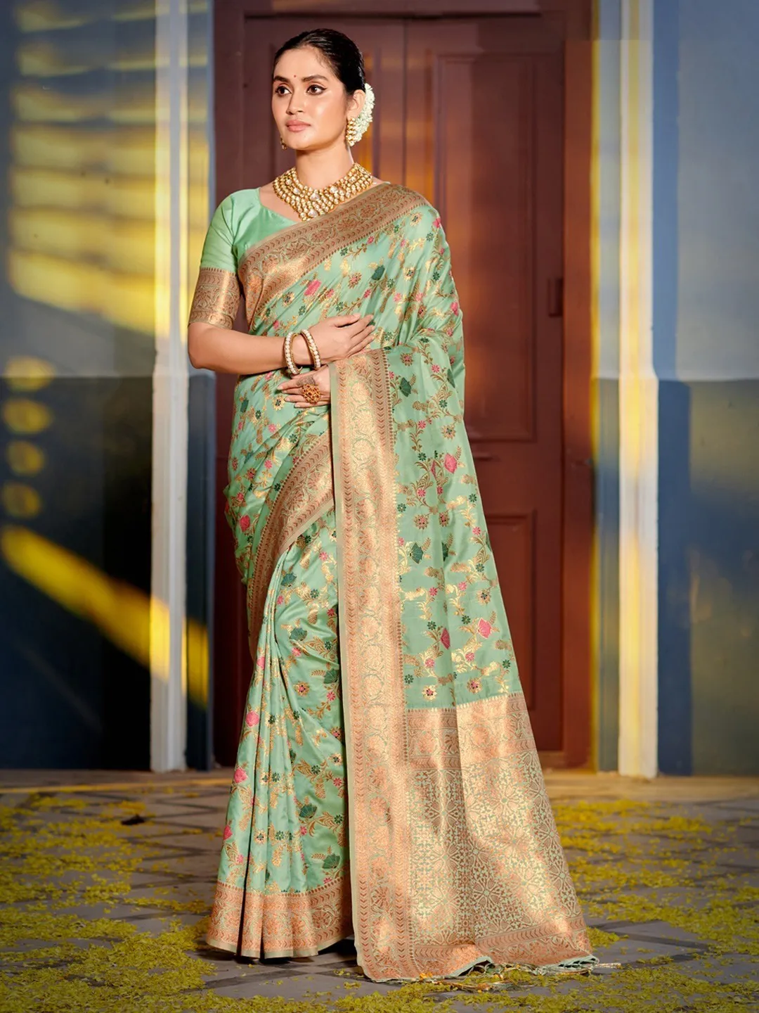 Light Green Banarasi Silk Weaving Saree