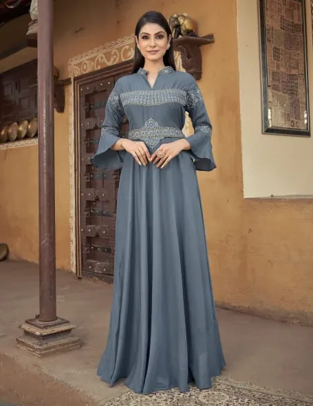 Grey Heavy Muslin With Heavy Embroidered Kurti