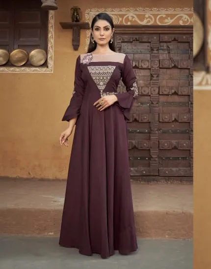 Brown Heavy Muslin With Heavy Embroidered Kurti