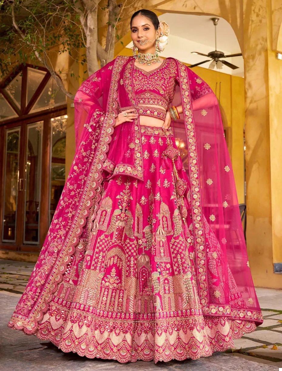 Pink Premium Silk Mirror Hand Work Readymade Lehenga