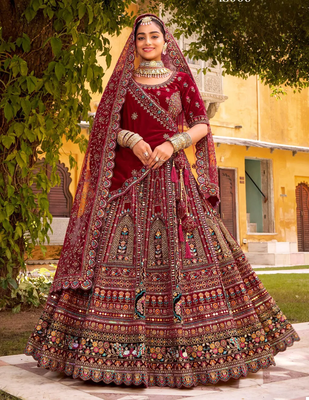 Royal Maroon Premium Velvet Hand Work Readymade Lehenga