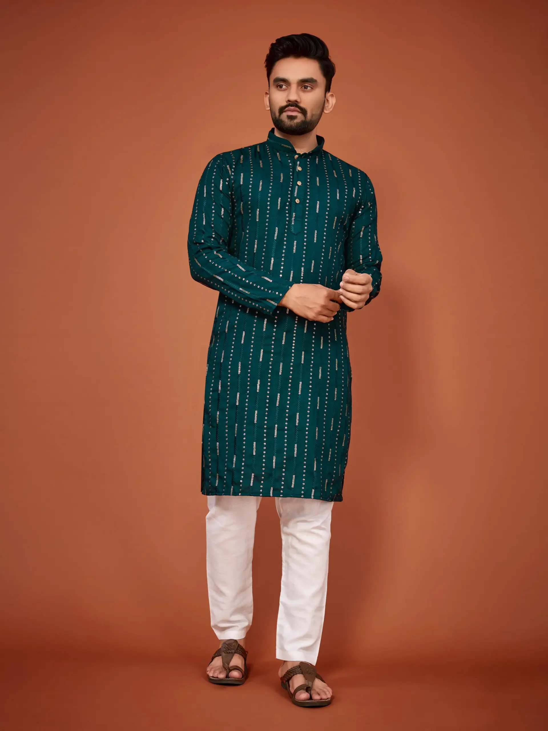 Rama Soft Cotton Sequins Work Mens Kurta Pyjama