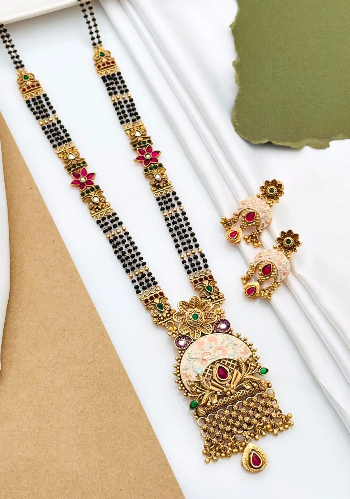 Antique High Gold Elephant & Tree of Life Mangalsutra Set