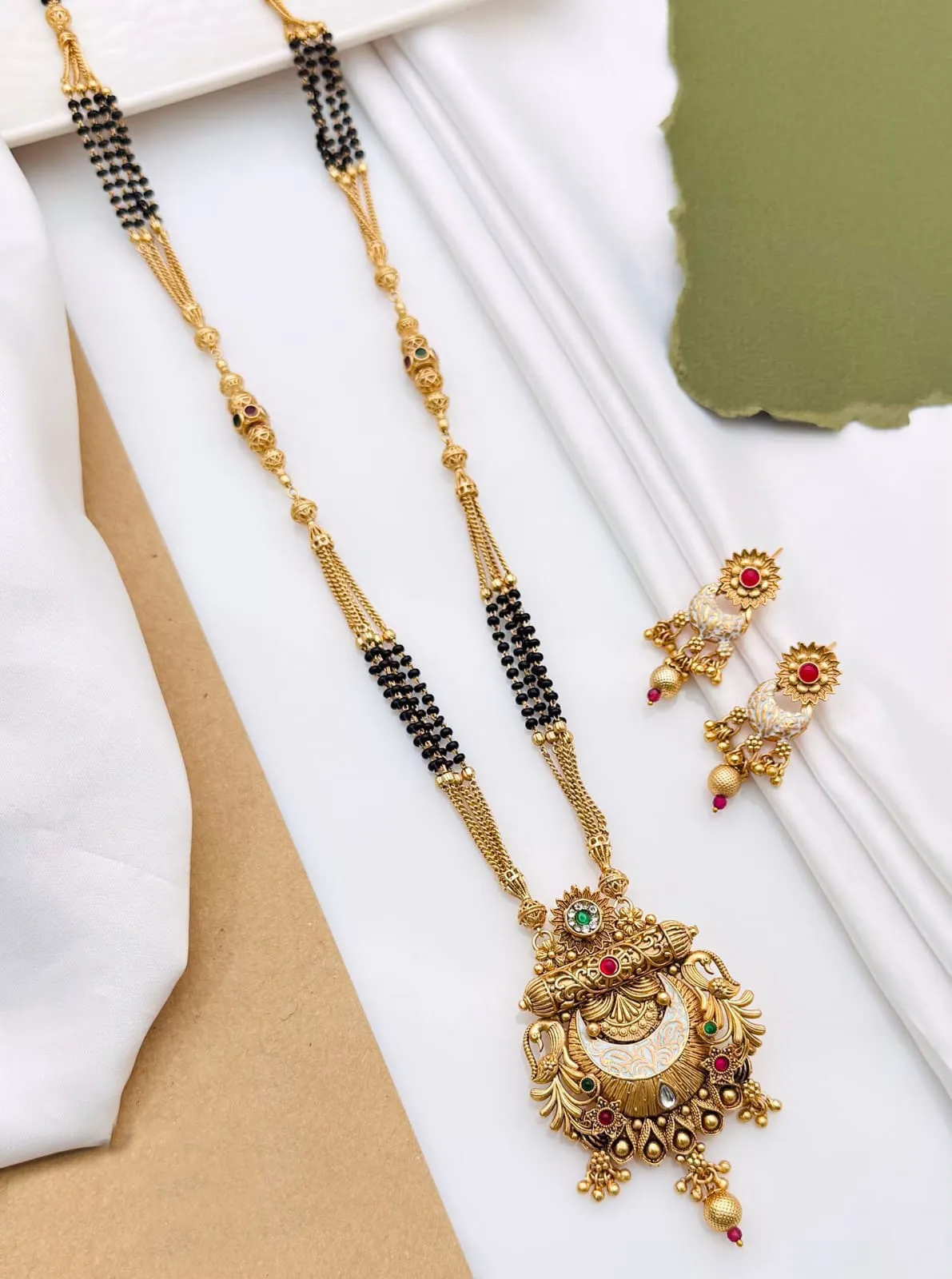 Antique Brass High Gold Mangalsutra with Matching Earrings