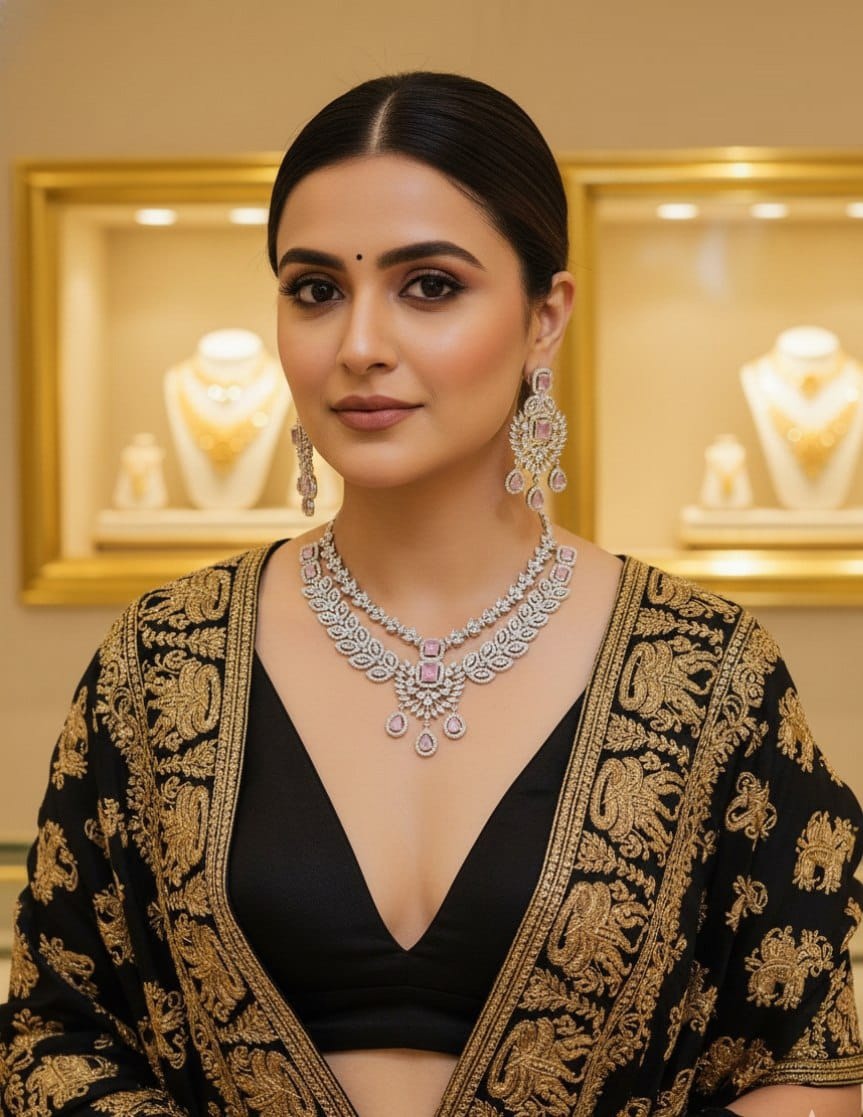 Handcrafted Diamond Tassel Necklace & Earring Set