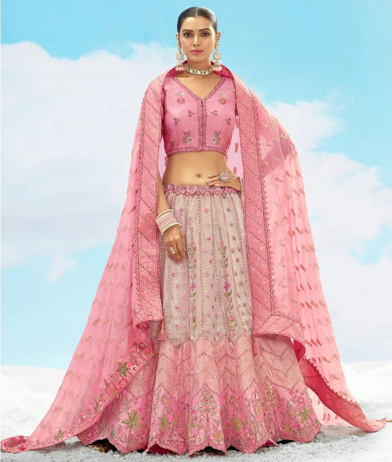 Pink Silk Stone Embroidered Bridal Lehenga