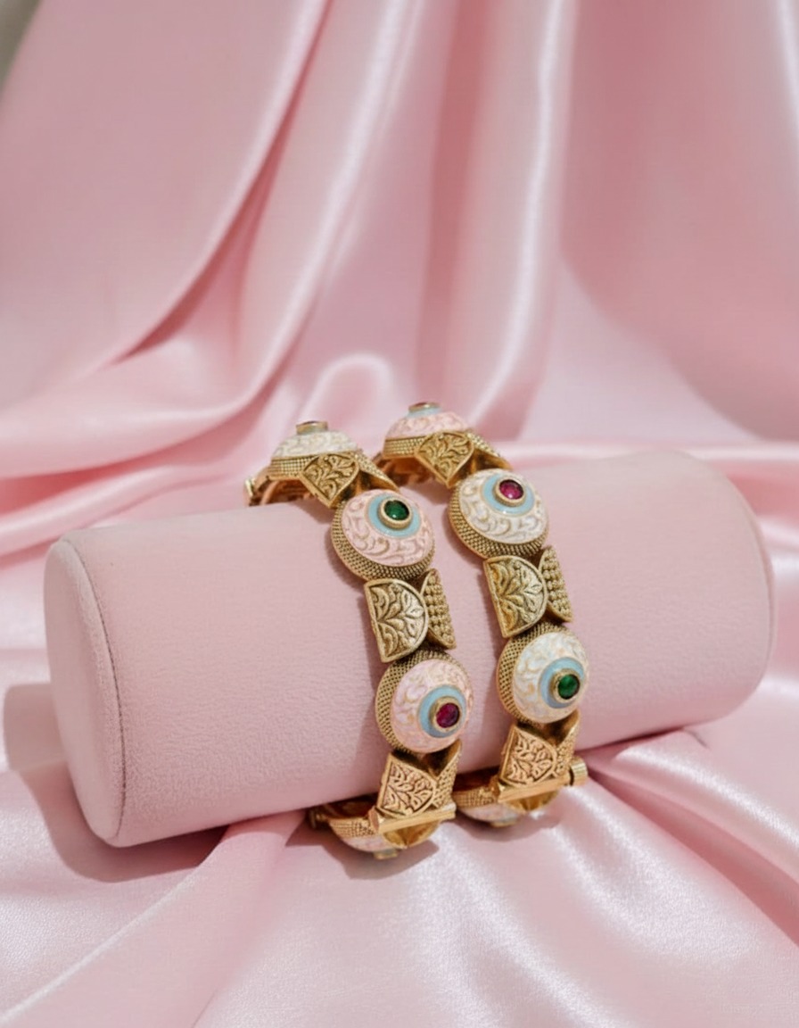 Traditional Brass Rajwadi Bangles with Meenakari & Stone Work