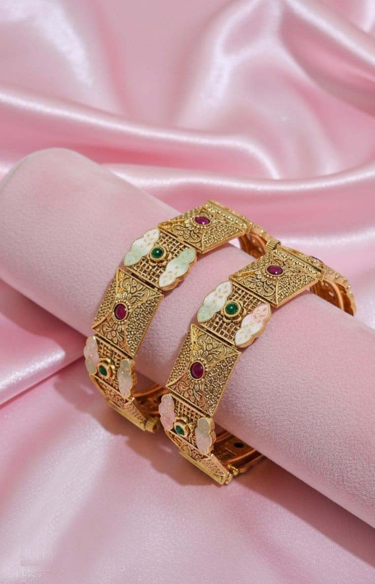 Traditional Rajwadi Bangles with Meenakari & Stone Accents