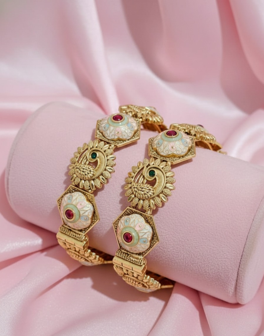 Traditional Brass Rajwadi Bangles with Meenakari & Stone Accents
