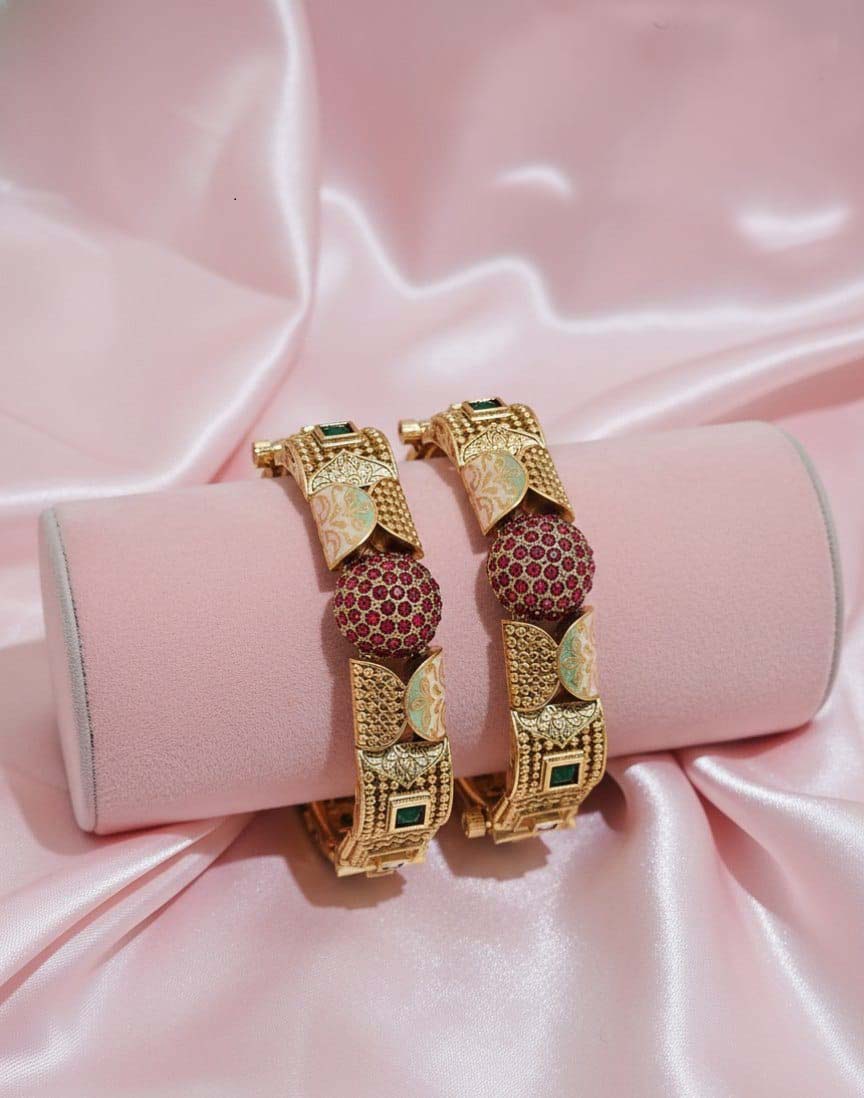 Handcrafted Brass Rajwadi Bangles with Meenakari & Stone Work